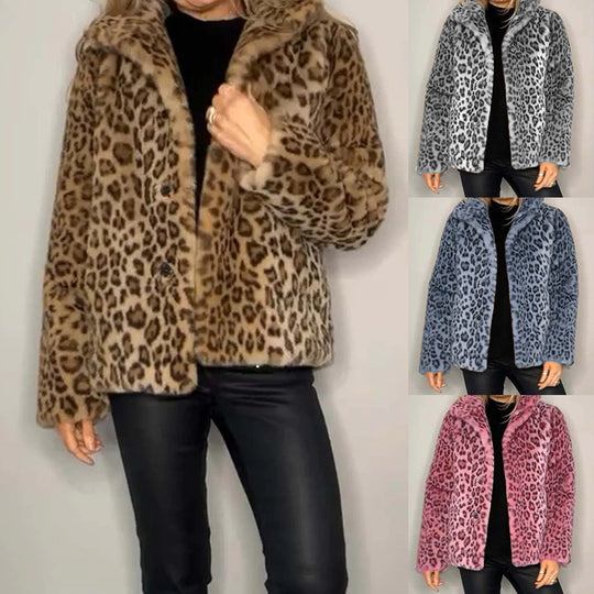 Damen kuschelige Leopardenfell Jacke Heidi-Mode