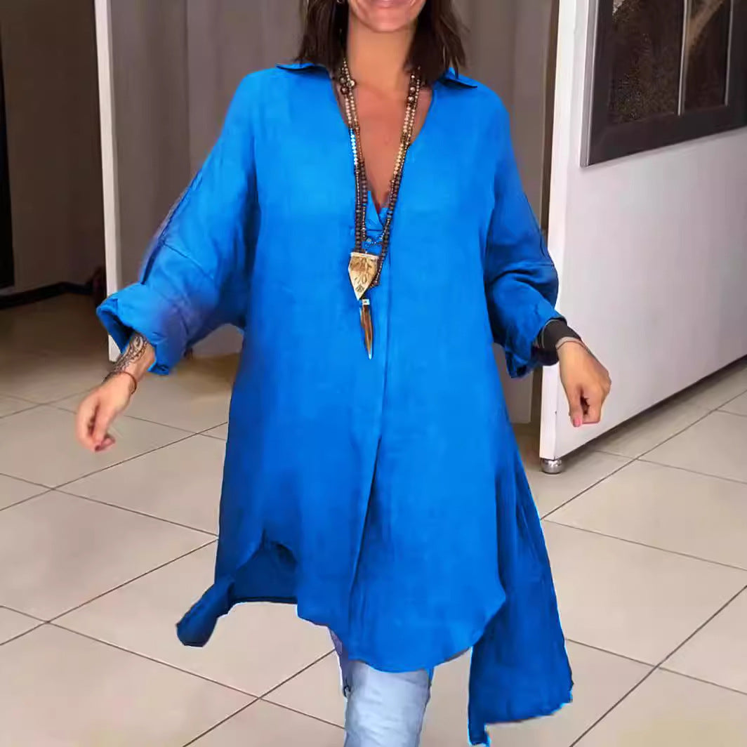 Damen Leinen Tunika mit asymmetrischem Schnitt und eleganten Details Heidi-Mode