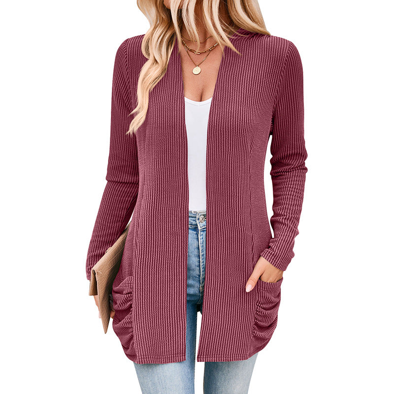 Damen Strickjacke mit Raffung und praktischen Taschen Heidi-Mode
