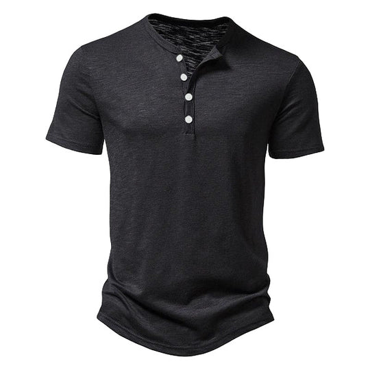 Herren Kurzarm Henley-Shirt mit dekorativen Knöpfen und atmungsaktiver Struktur Heidi-Mode