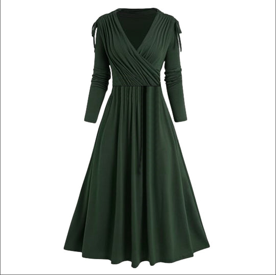 Damen Midikleid mit Wickeloptik und langen Ärmeln Heidi-Mode