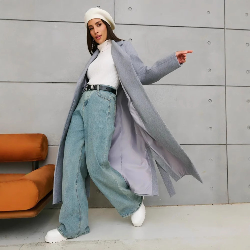 Damen Eleganter Wollmantel im doppelreihigen Design Heidi-Mode