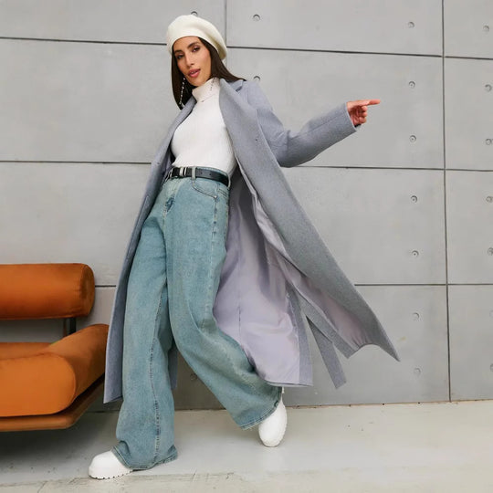 Damen Eleganter Wollmantel im doppelreihigen Design Heidi-Mode