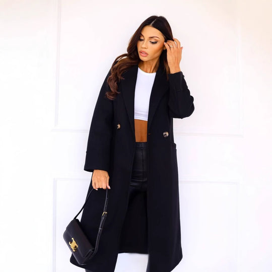 Damen Eleganter Wollmantel mit klassischem Revers und zeitlosem Design Heidi-Mode