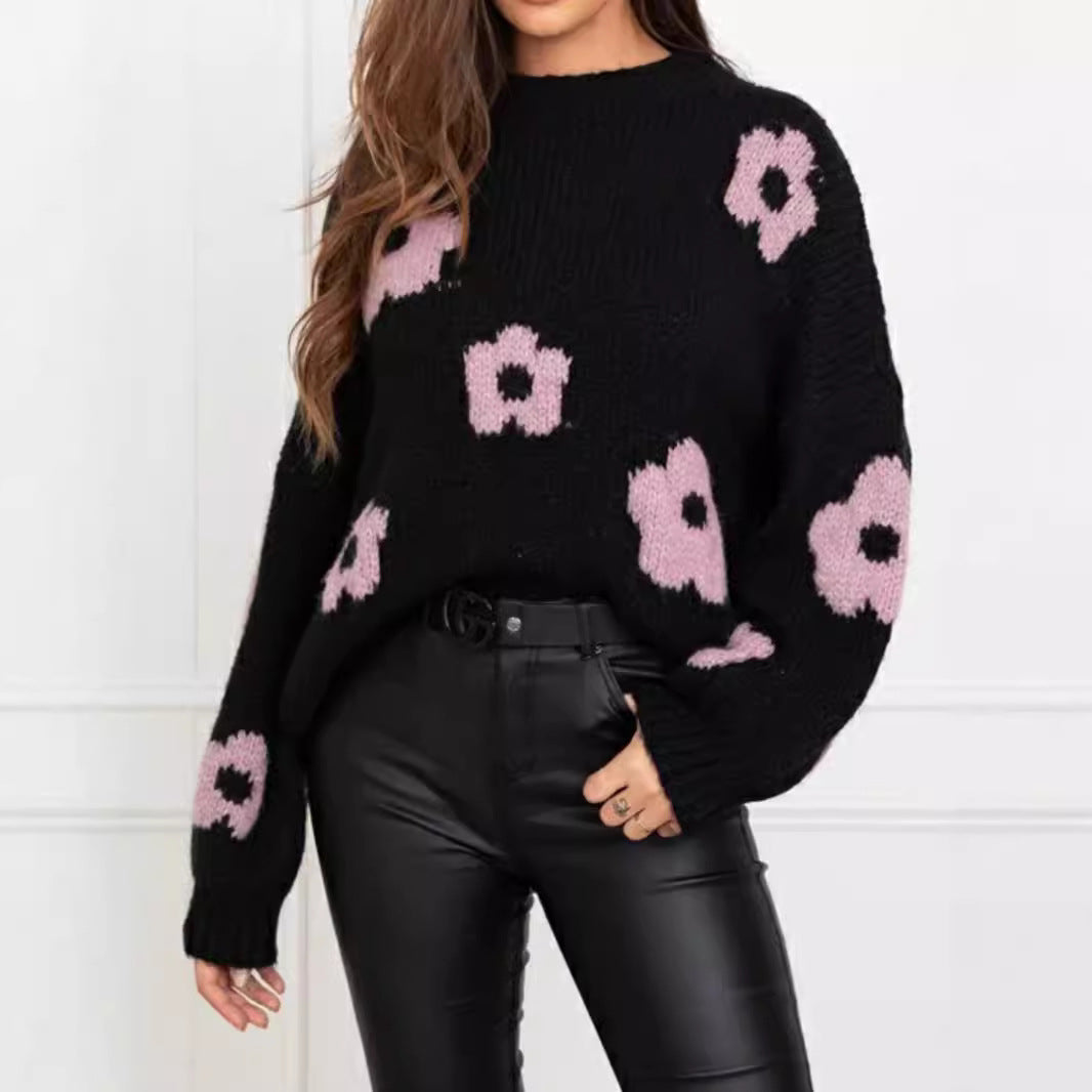 Damen gemütlicher Strickpullover mit floralem Muster Heidi-Mode