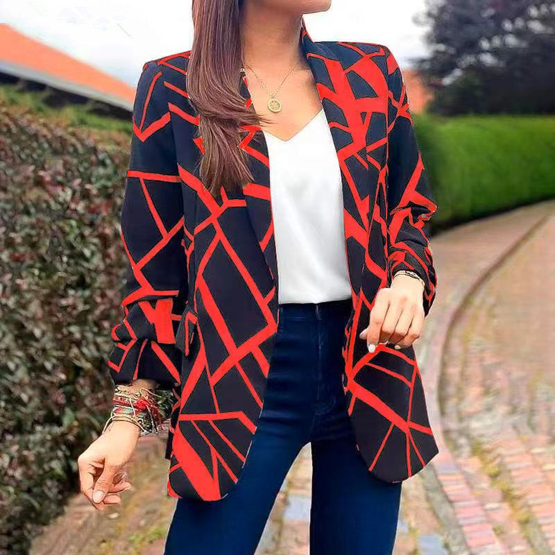 Damen Blazer mit modernem geometrischen Muster und lässiger Passform Heidi-Mode