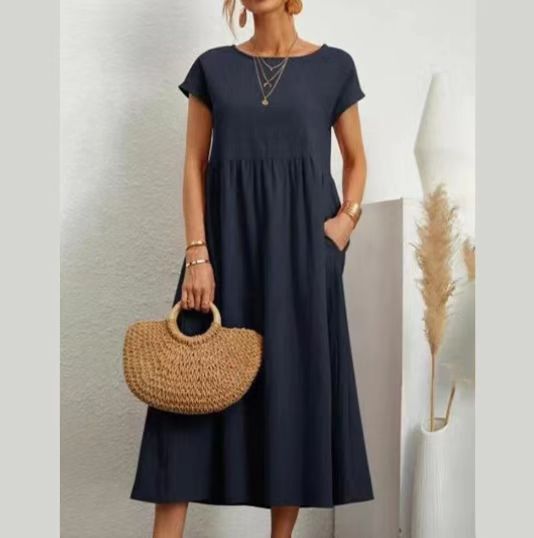 Damen lässiges Maxikleid mit praktischem Taschen und fließendem Schnitt Heidi-Mode
