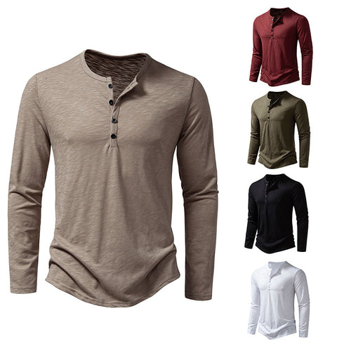 Herren Langarm-Henley-Shirt aus hochwertiger Baumwolle mit modernem Schnitt Heidi-Mode
