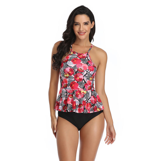 Damen Tankini Oberteil mit fließendem Schnitt und peppigem Blumenmuster Heidi-Mode