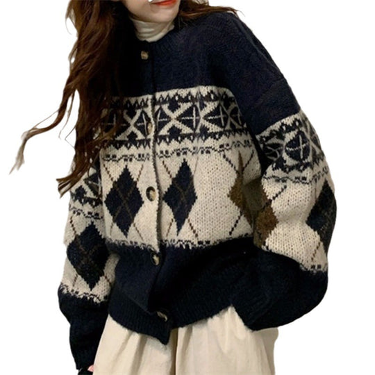 Damen Grobstrickjacke mit dekorativem Norwegermuster Heidi-Mode