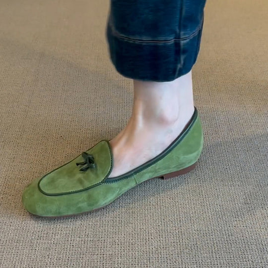 Damen Wildleder Slipper mit dekorativem Schleifendetail Heidi-Mode