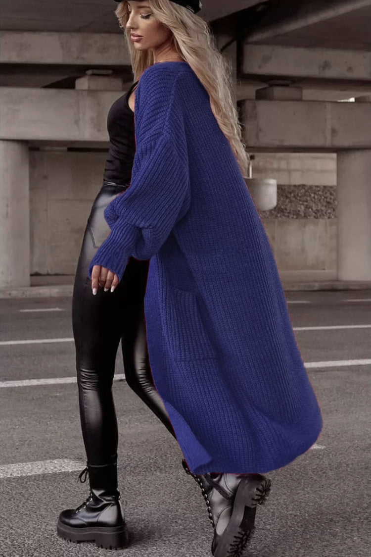 Damen Langer Strickcardigan mit tieferem Rückensaum und lässigem Schnitt Heidi-Mode