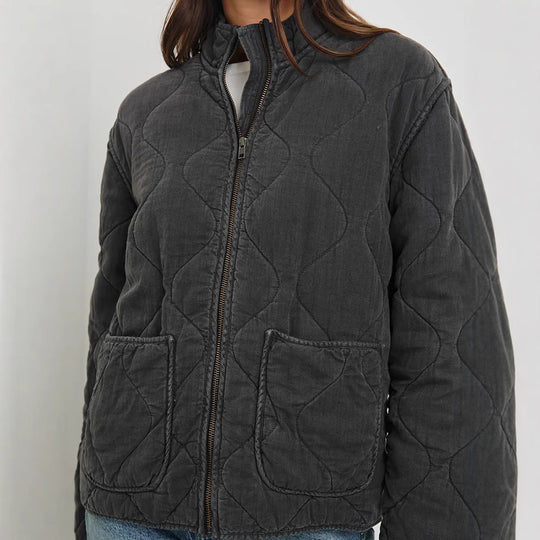 Damen gesteppte Utility-Jacke mit praktischen Taschen und hohem Kragen Heidi-Mode