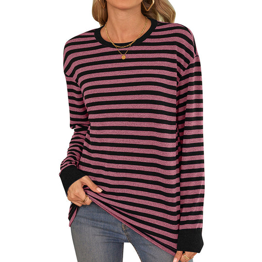 Damen bequemes Langarmshirt mit gestreiftem Design und Rundhalsausschnitt Heidi-Mode