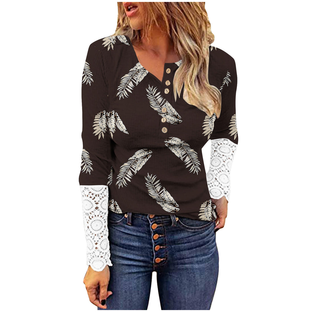 Damen langärmliges T-Shirt mit Spitze und modernem Leo-Muster Heidi-Mode