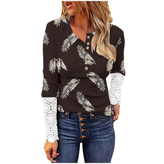 Damen langärmliges T-Shirt mit Spitze und modernem Leo-Muster Heidi-Mode