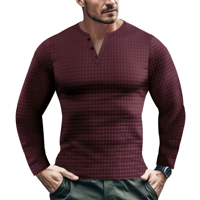 Herren Langarmshirt mit strukturiertem Design und modischem Knopfverschluss Heidi-Mode