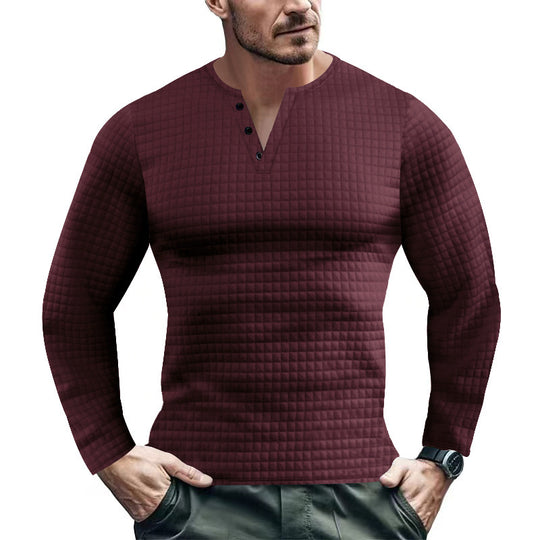 Herren Langarmshirt mit strukturiertem Design und modischem Knopfverschluss Heidi-Mode