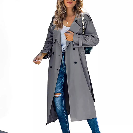 Damen Klassiker Trenchcoat mit Taillengürtel und tiefen Taschen Heidi-Mode
