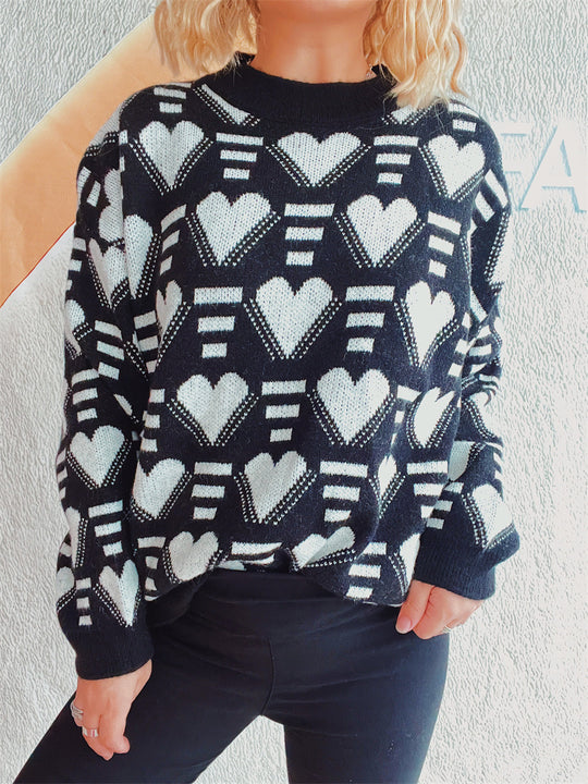 Damen gestrickter Pullover im modernen Herzdesign mit weitem Schnitt Heidi-Mode