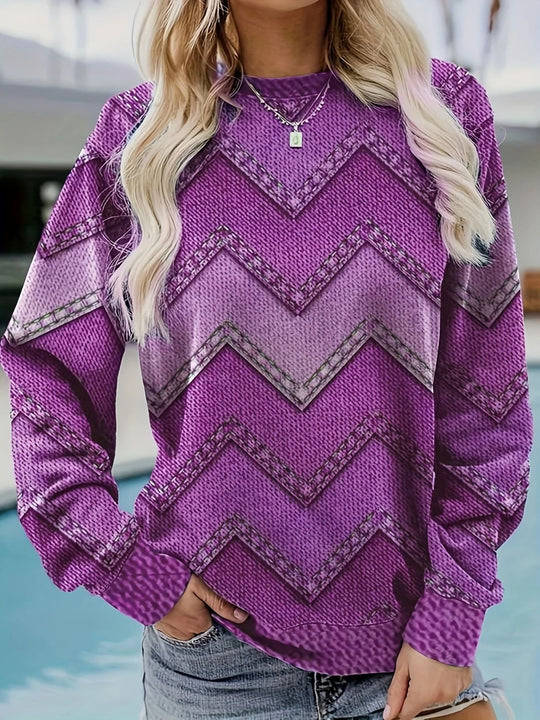 Damen Sweatshirt mit markantem Denim-Zickzack-Muster Heidi-Mode
