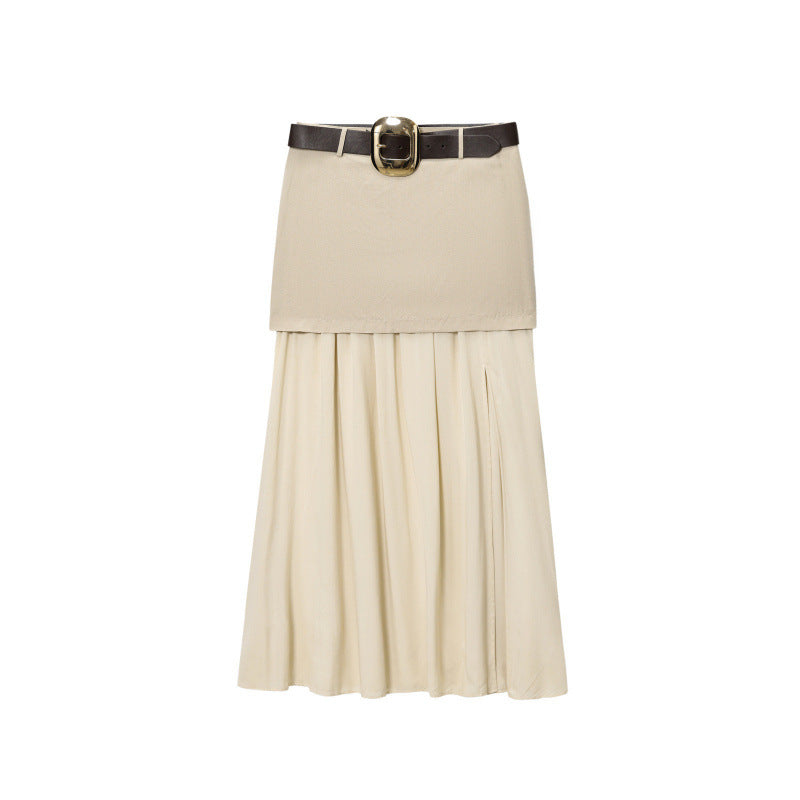 Damen Maxi-Rock mit Taillengürtel und Faltenwurf Heidi-Mode