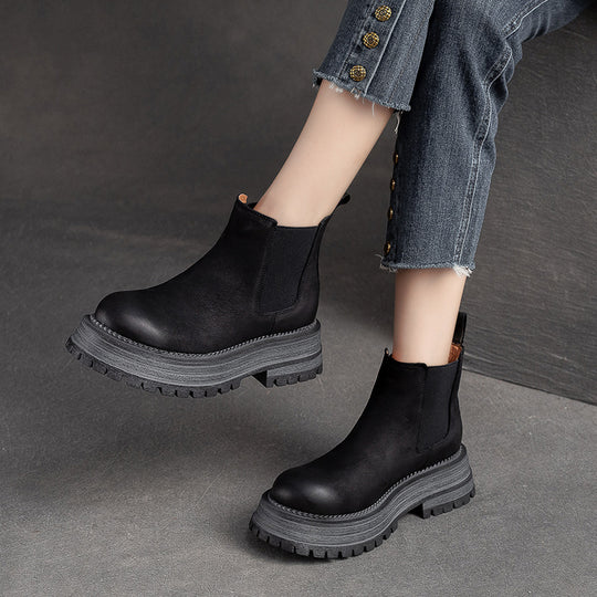 Damen Chunky Chelsea Boots mit robustem Sohlenprofil und elastischen Einsätzen Heidi-Mode