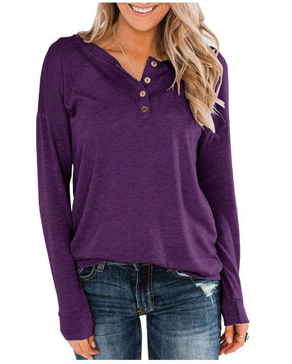 Damen modisches Langarm-Henley-Shirt mit Knopfleiste Heidi-Mode