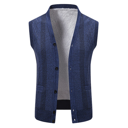 Herren Strickjacke mit klassischem V-Ausschnitt und feinem Zopfmuster Heidi-Mode