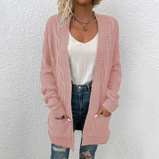 Damen Grobstrick-Cardigan mit großen Taschen und strukturiertem Design Heidi-Mode