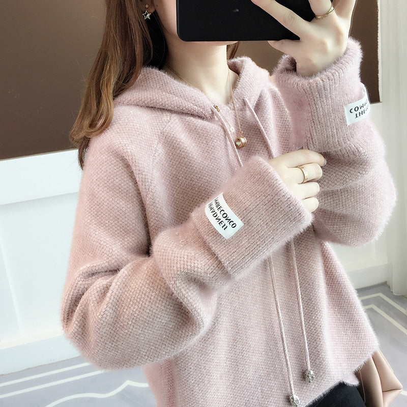 Damen Kuscheliger Hoodie mit Kordelzug und hohem Kragen Heidi-Mode