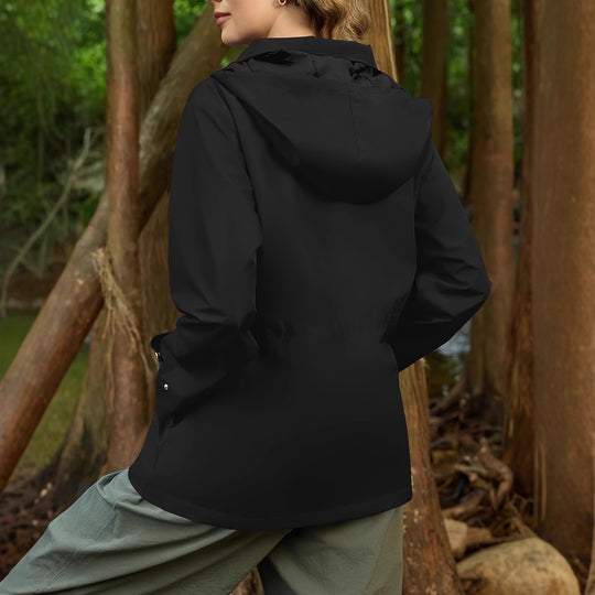 Damen funktionale Übergangsjacke mit verstellbarem Bund und Kapuze Heidi-Mode