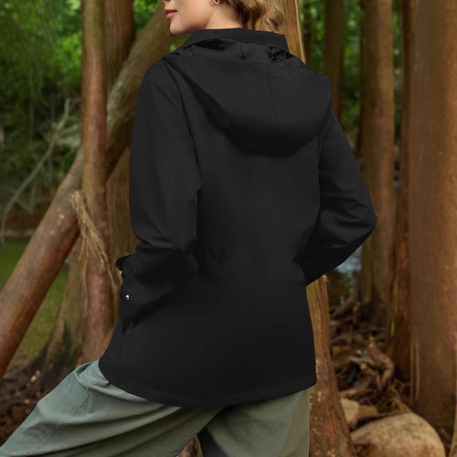 Damen funktionale Übergangsjacke mit verstellbarem Bund und Kapuze Heidi-Mode