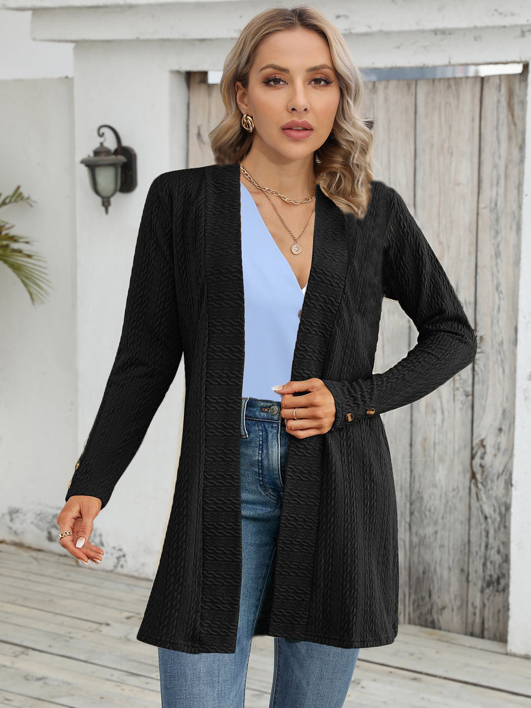 Damen Strickjacke mit strukturiertem Design und eleganten Knopfdetails Heidi-Mode