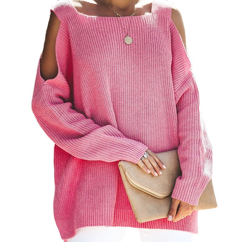 Damen lässiger Strickpullover mit offenen Schultern und großzügigem Schnitt Heidi-Mode