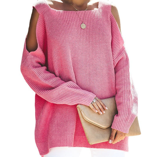 Damen lässiger Strickpullover mit offenen Schultern und großzügigem Schnitt Heidi-Mode