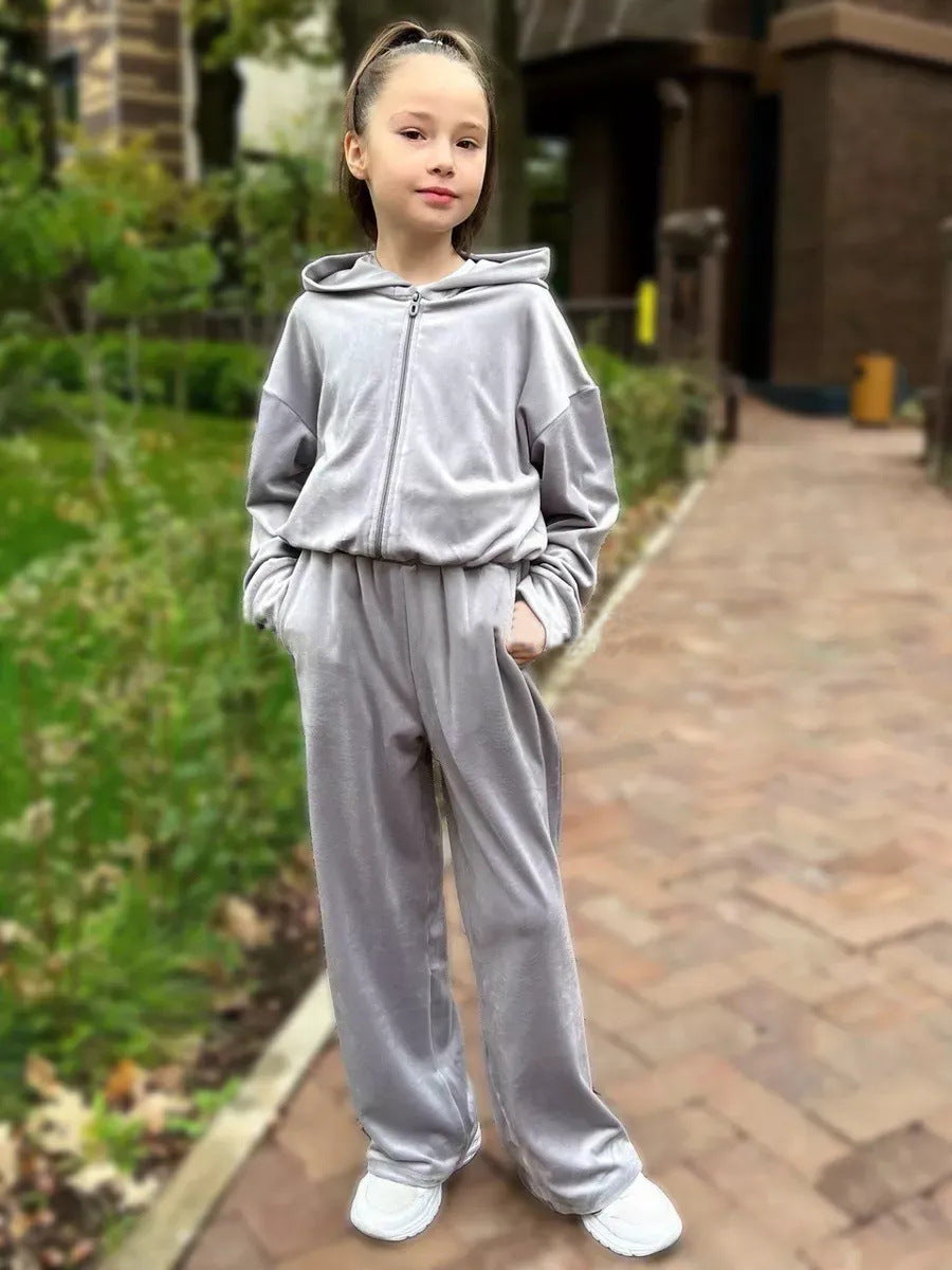 Damen Fleece-Loungewear-Set mit Kapuze und elastischem Bund Heidi-Mode