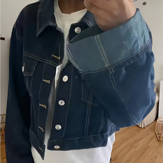 Damen cropped Denimjacke mit strukturiertem Schnitt Heidi-Mode