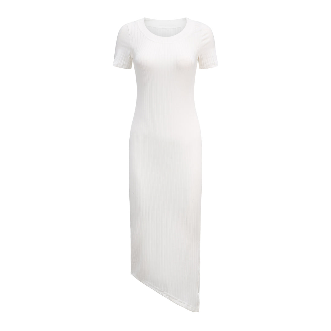 Damen elegantes Maxikleid mit raffiniertem Rippdesign und kurzen Ärmeln Heidi-Mode