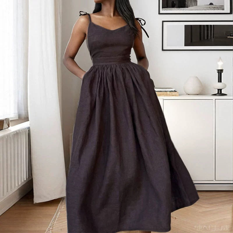 Damen Maxikleid mit schmalen Spaghettiträgern und fließendem Schnitt Heidi-Mode