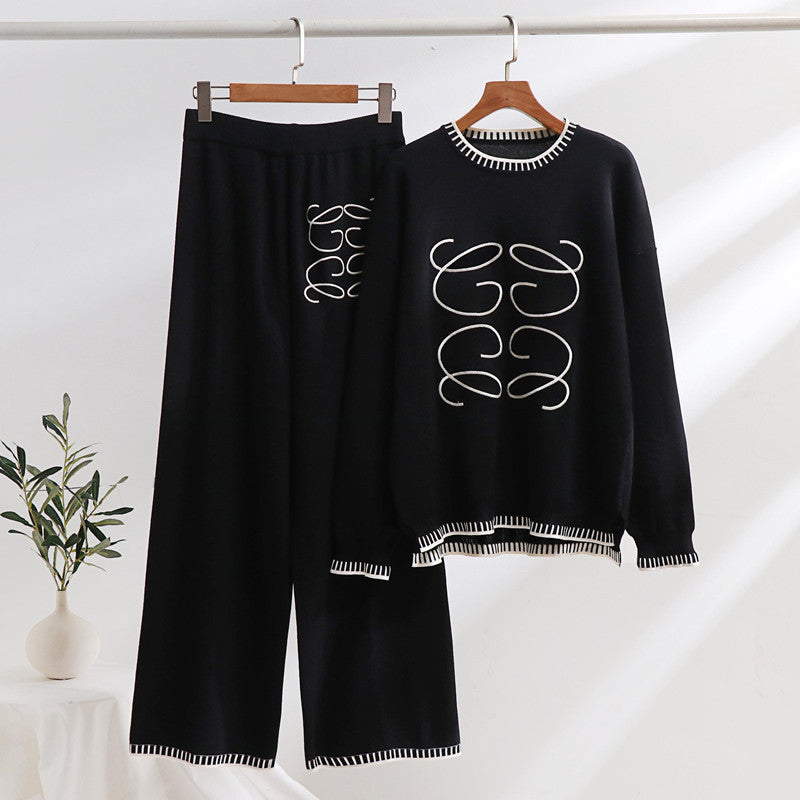 Damen gemütliches Sweatset mit grafischem Design und eleganten Kontrastdetails Heidi-Mode