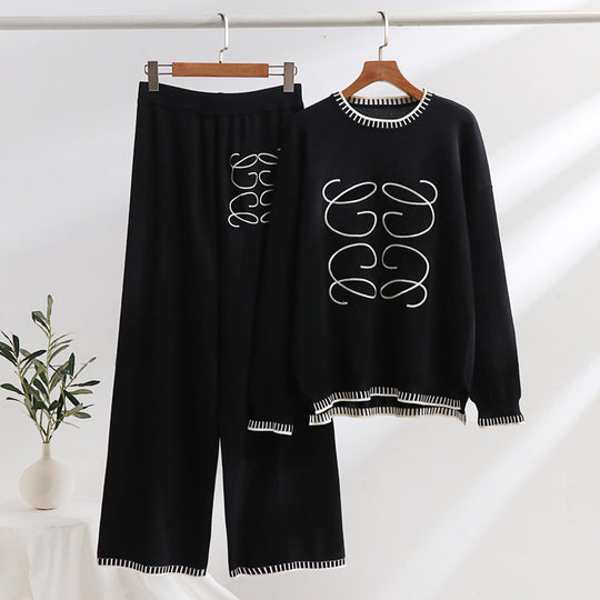 Damen gemütliches Sweatset mit grafischem Design und eleganten Kontrastdetails Heidi-Mode