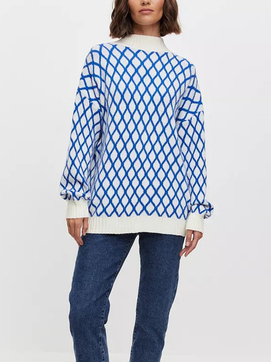 Damen lässiger Pullover mit modernem Rautenmuster und lässigem Schnitt Heidi-Mode