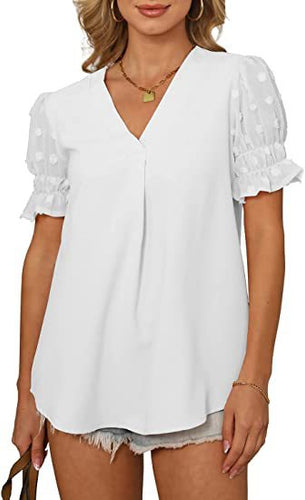 Heidi-Mode | V-Ausschnitt Kurzarm Pom Pom Locker Sitzende Bluse