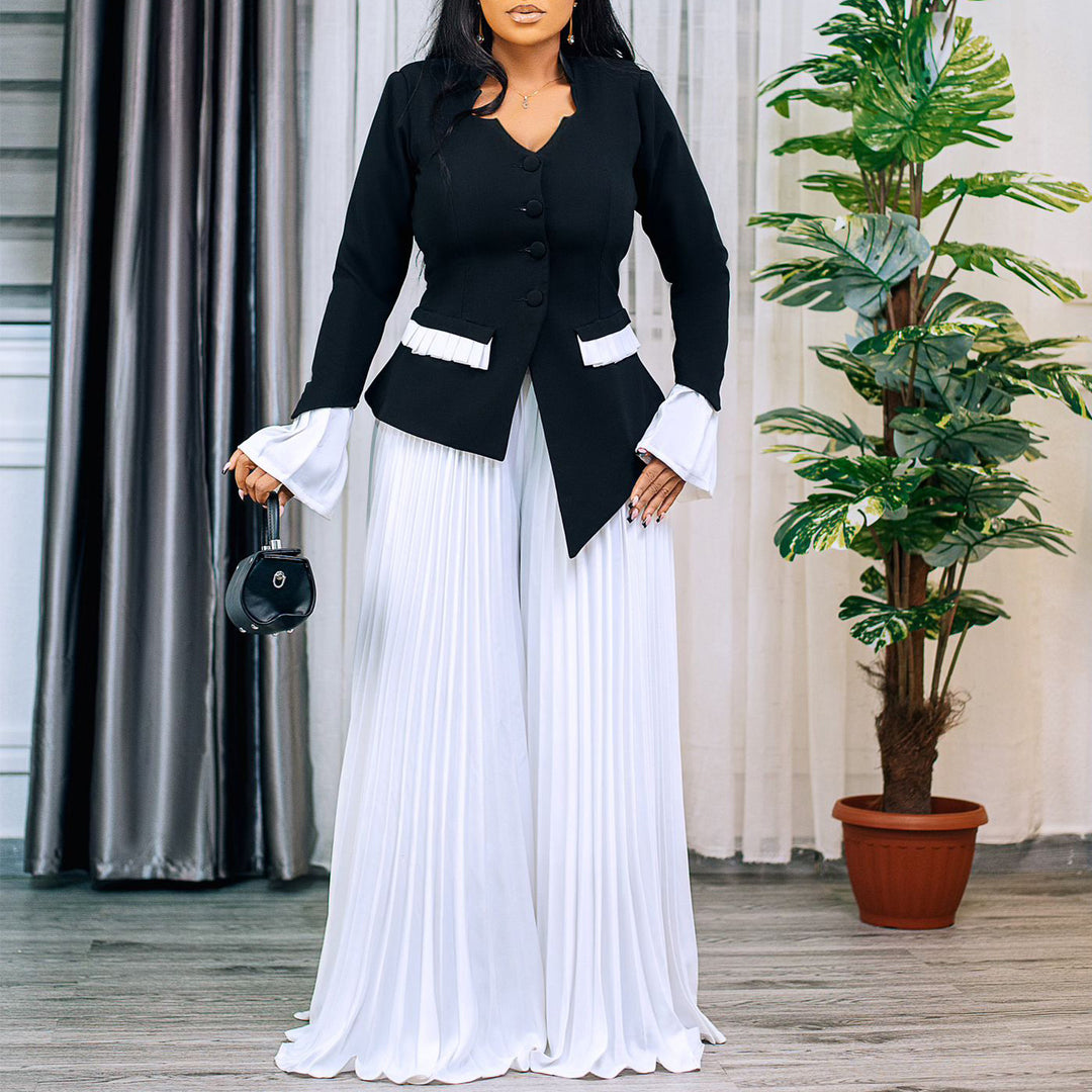 Damen Eleganter Blazer mit plissierten Hosen Heidi-Mode