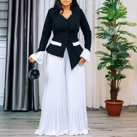 Damen Eleganter Blazer mit plissierten Hosen Heidi-Mode