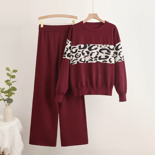 Damen modisches Freizeit-Loungewear-Set mit angesagtem Leopardenmuster Heidi-Mode