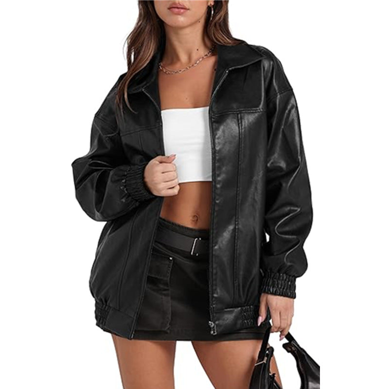 Damen lässige Oversize-Jacke mit elastischen Bündchen und praktischen Taschen Heidi-Mode
