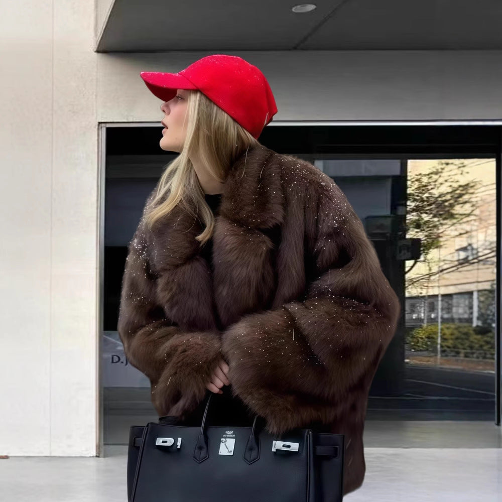 Damen Elegante Kunstpelzjacke mit funkelnden Akzenten Heidi-Mode