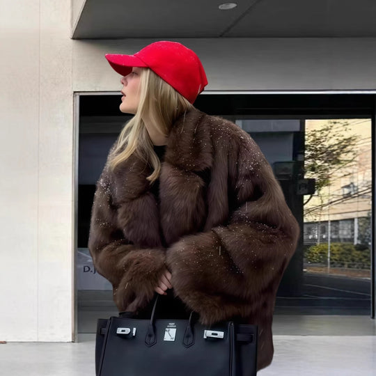 Damen Elegante Kunstpelzjacke mit funkelnden Akzenten Heidi-Mode